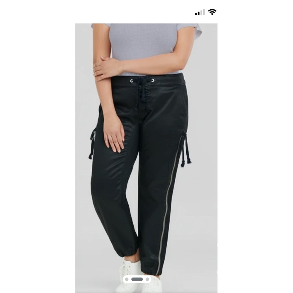 DL1961 Gwen Jogger Pants Black Knit Coated Denim Zipper‎ Detail Women's Size 27